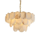 Elegant Natural Alabaster Shell Crown Chandelier Brass Multi Tier Luxury Pendant Light