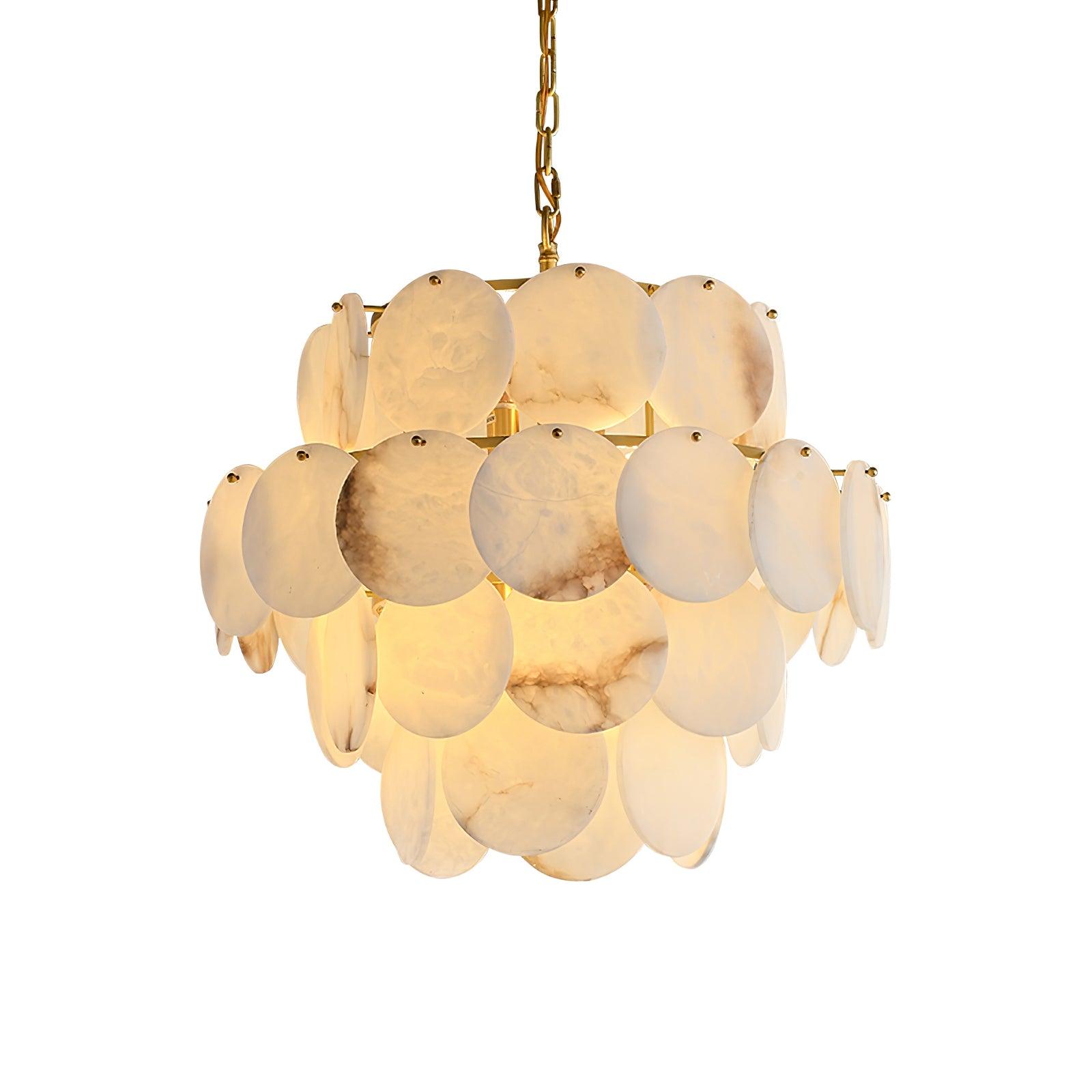 Elegant Natural Alabaster Shell Crown Chandelier Brass Multi Tier Luxury Pendant Light