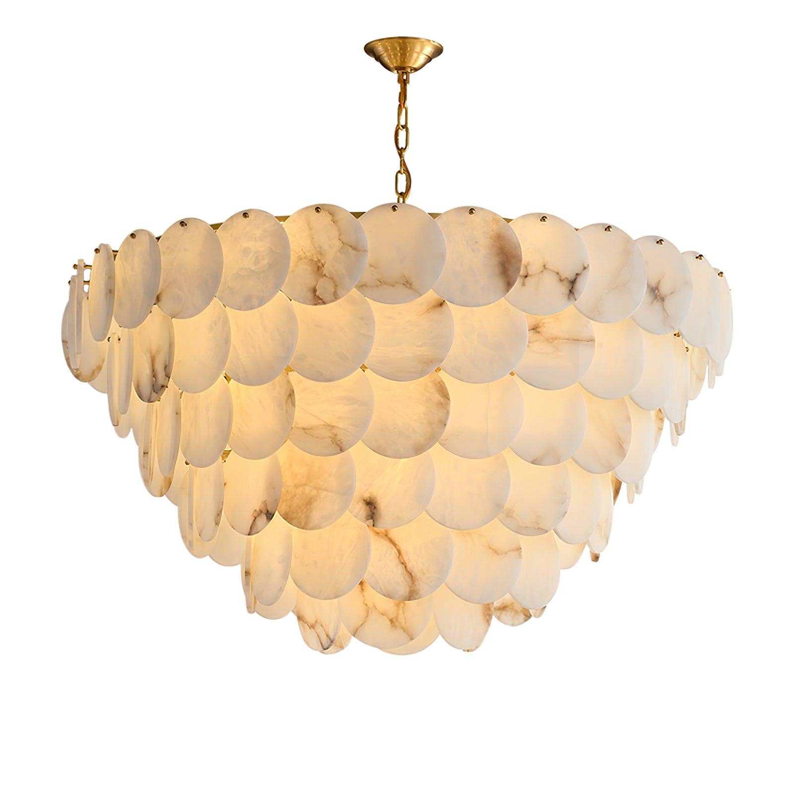 Elegant Natural Alabaster Shell Crown Chandelier Brass Multi Tier Luxury Pendant Light