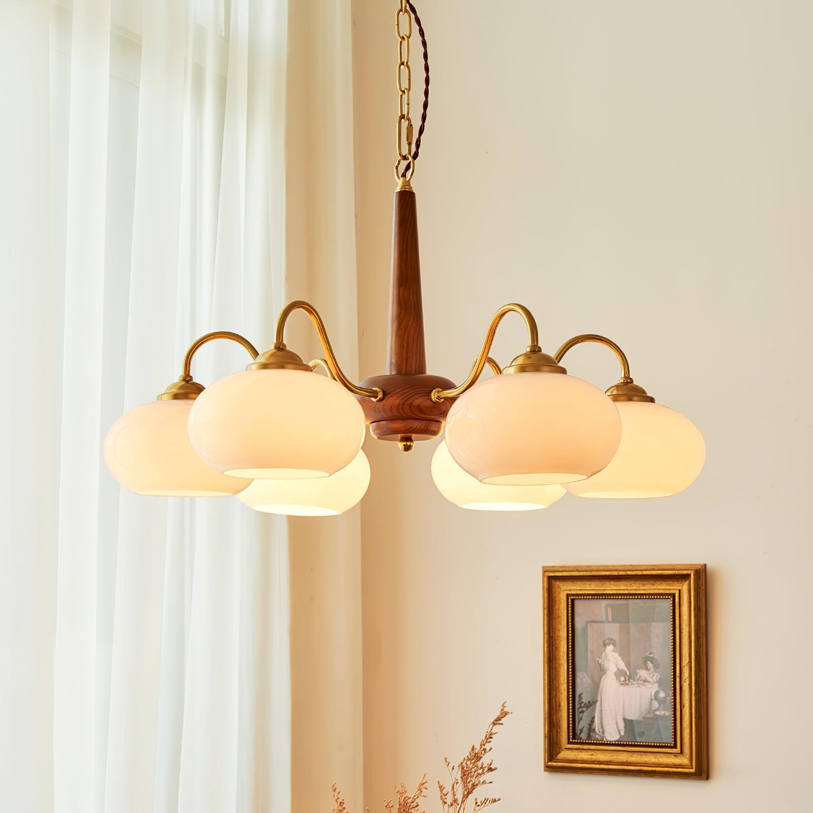 Elegant Persimmon Glass Chandelier Mid Century Modern Pendant Lighting