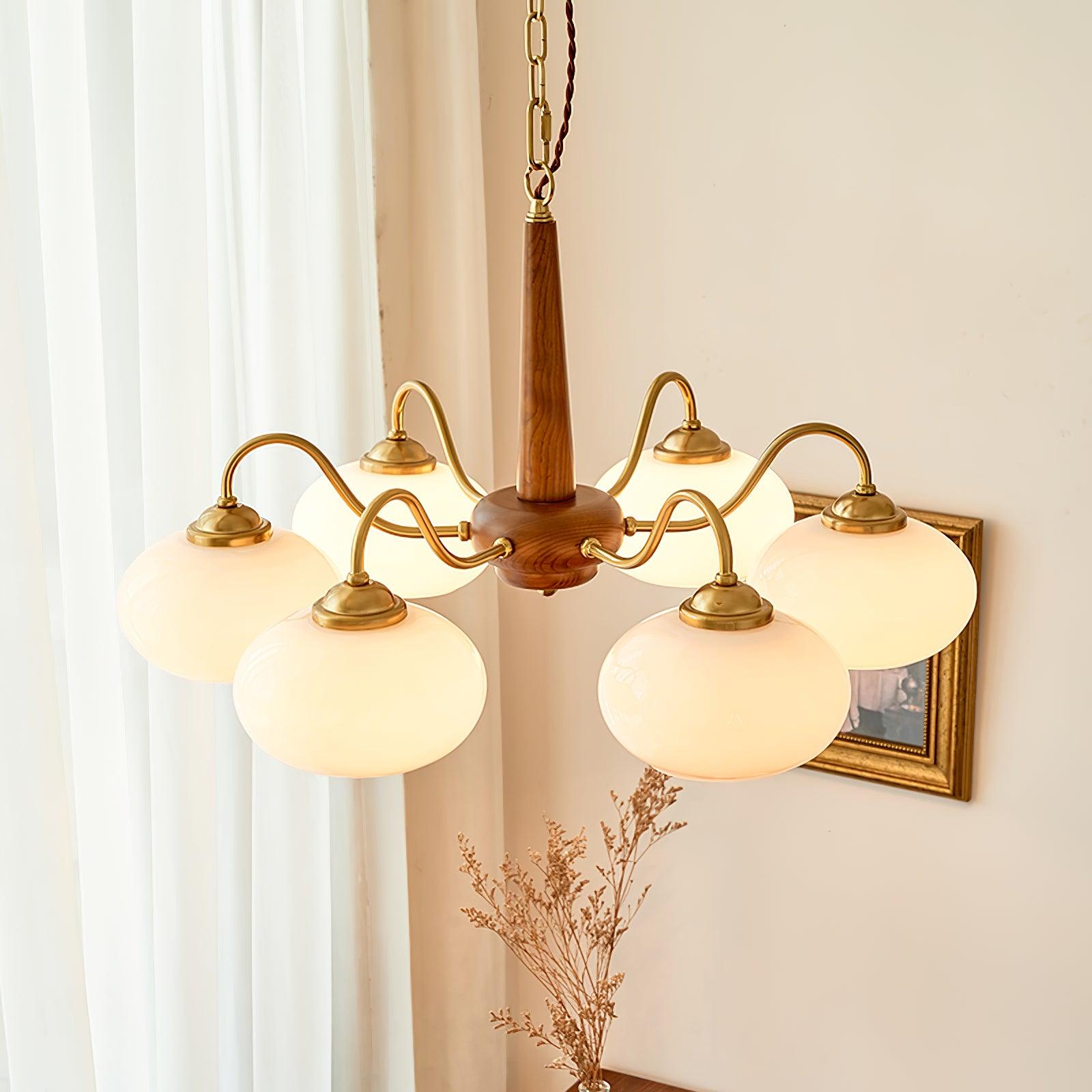Elegant Persimmon Glass Chandelier Mid Century Modern Pendant Lighting