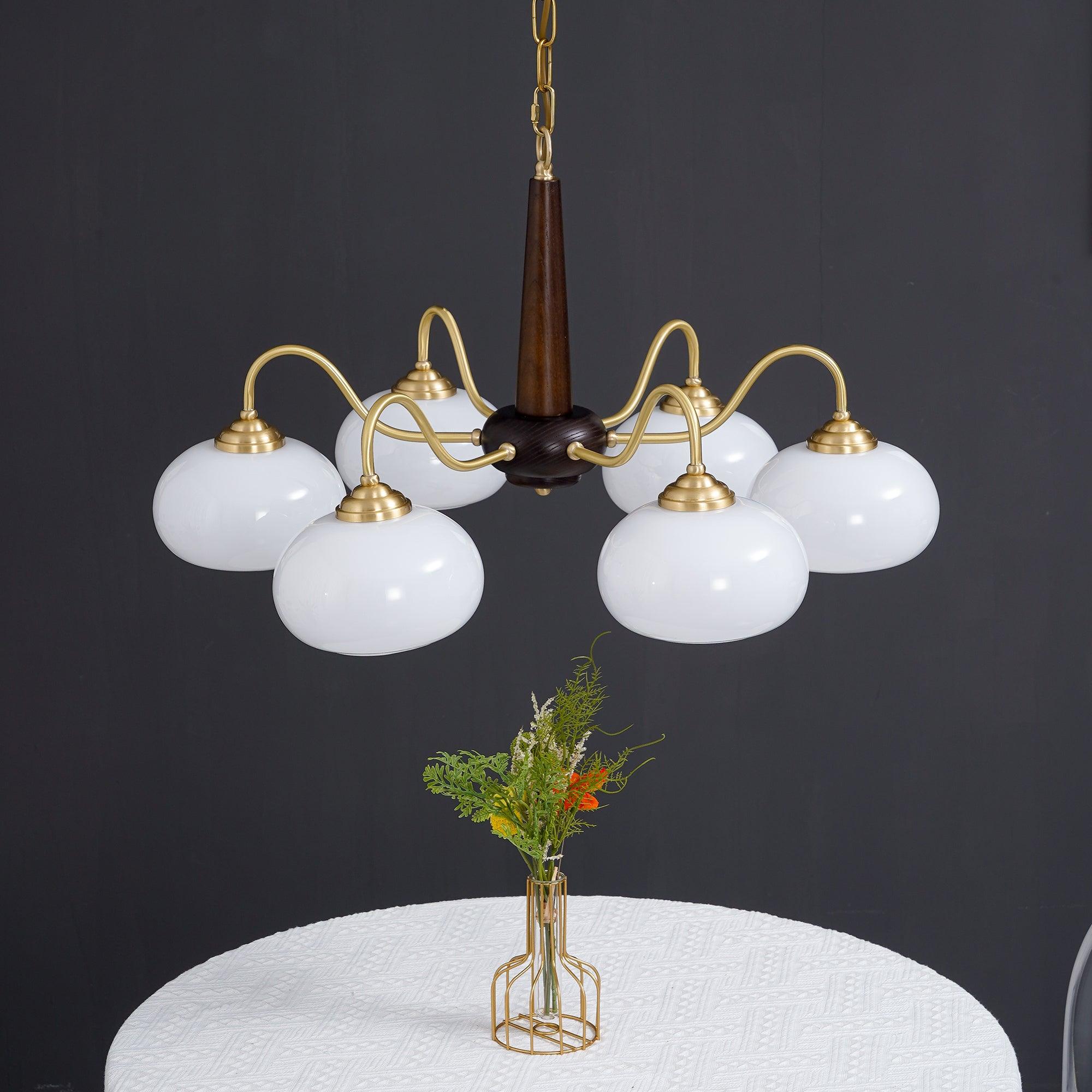 Elegant Persimmon Glass Chandelier Mid Century Modern Pendant Lighting
