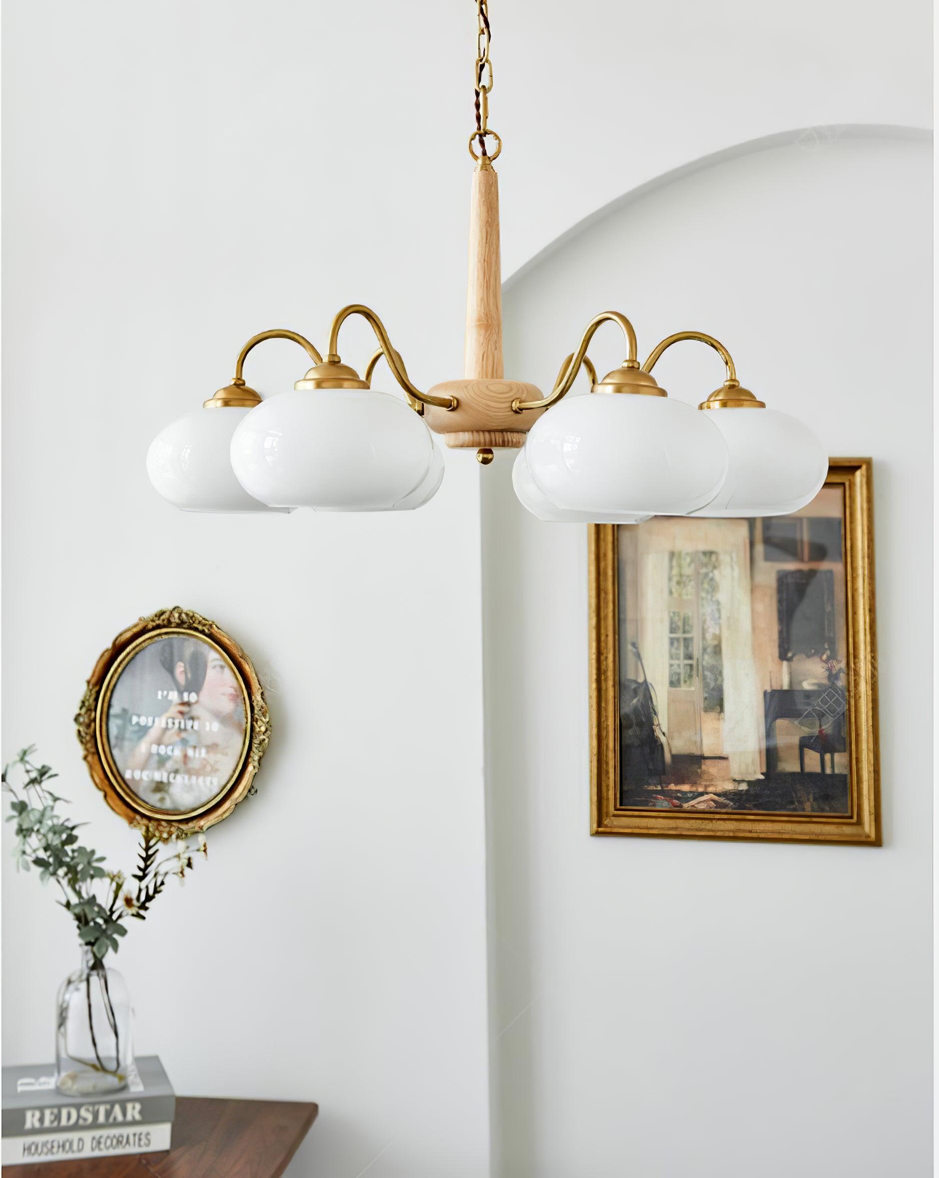 Elegant Persimmon Glass Chandelier Mid Century Modern Pendant Lighting