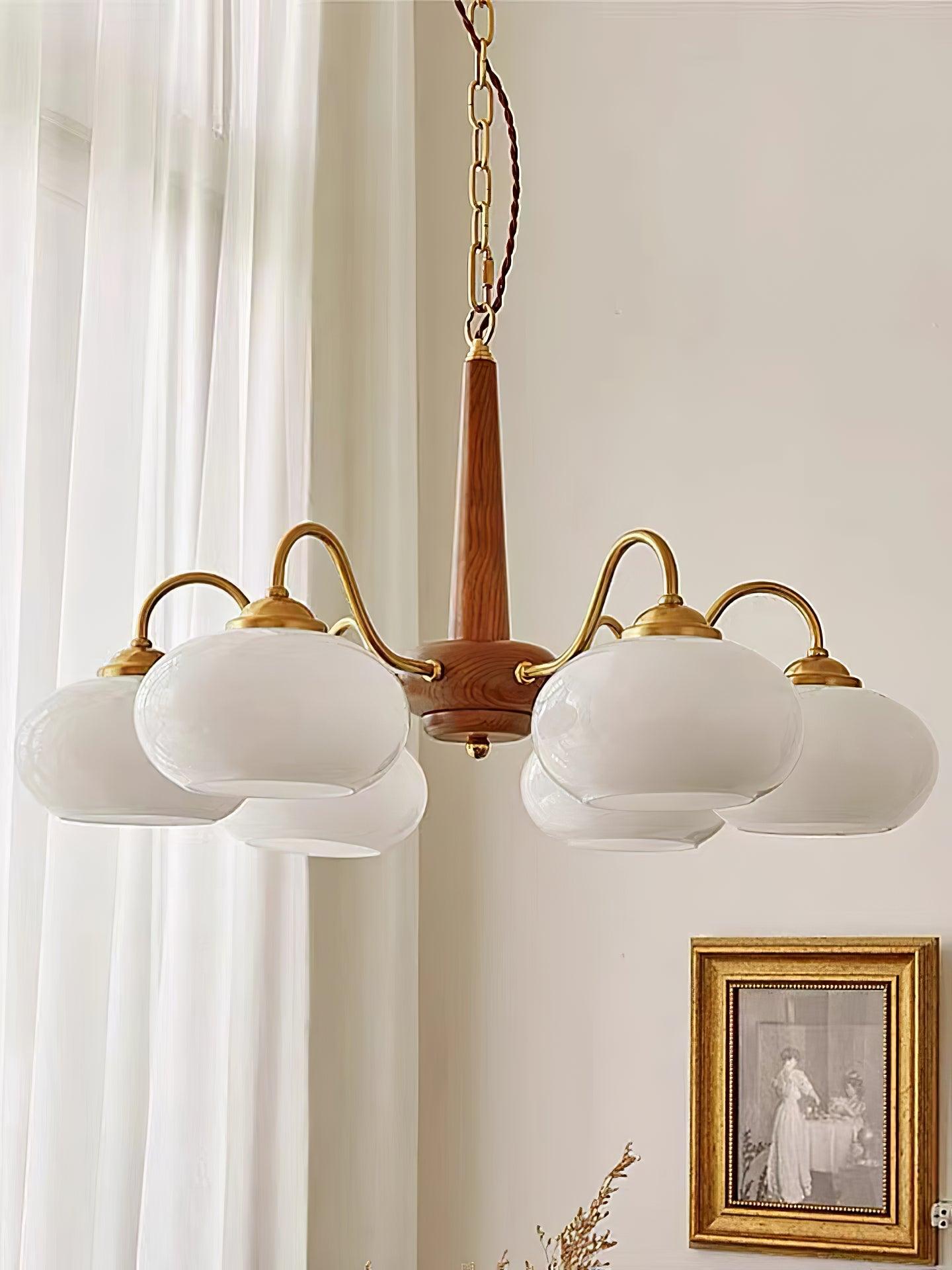 Elegant Persimmon Glass Chandelier Mid Century Modern Pendant Lighting