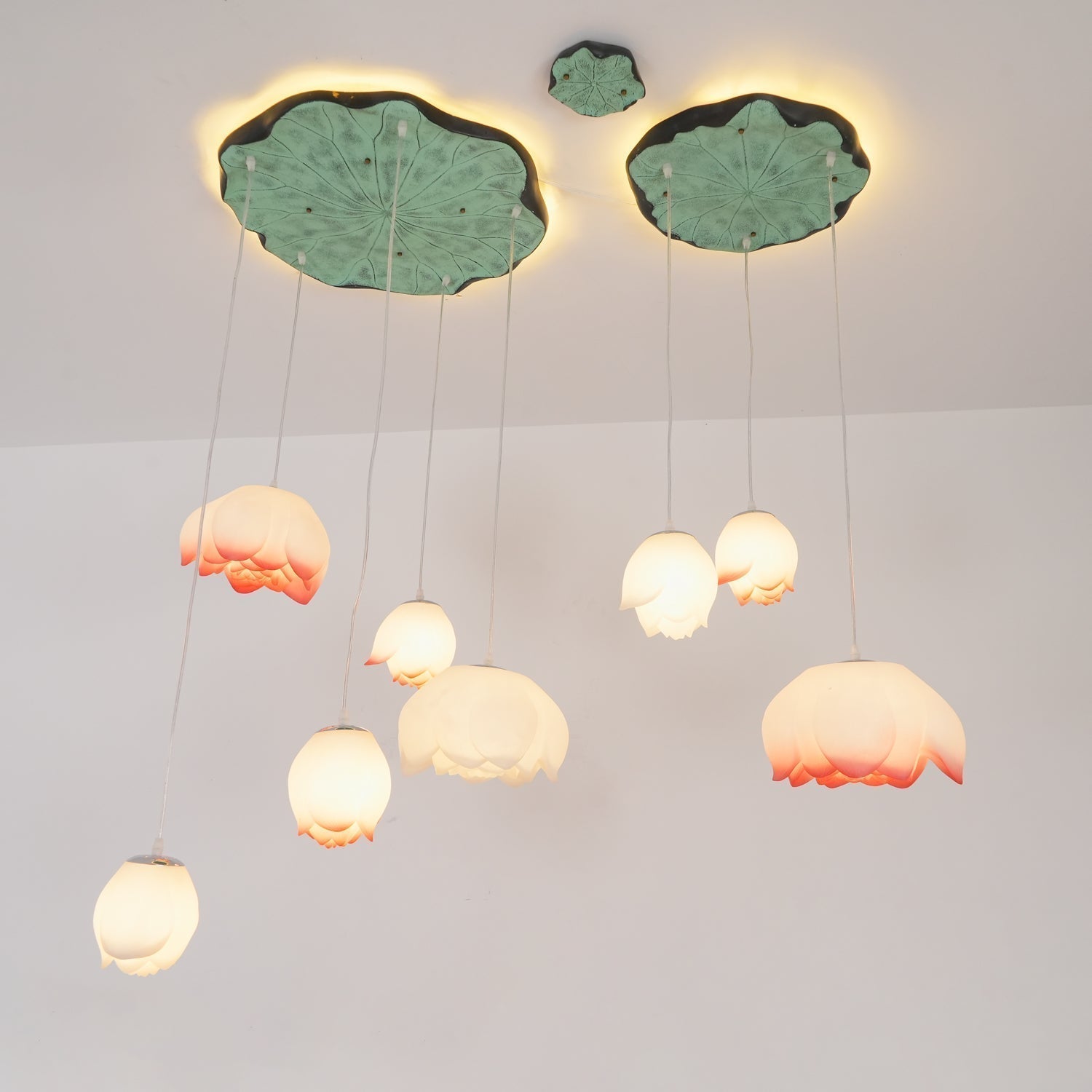Elegant Pink and White Lotus Crown Floral Chandelier for Modern Living Spaces and Bedrooms