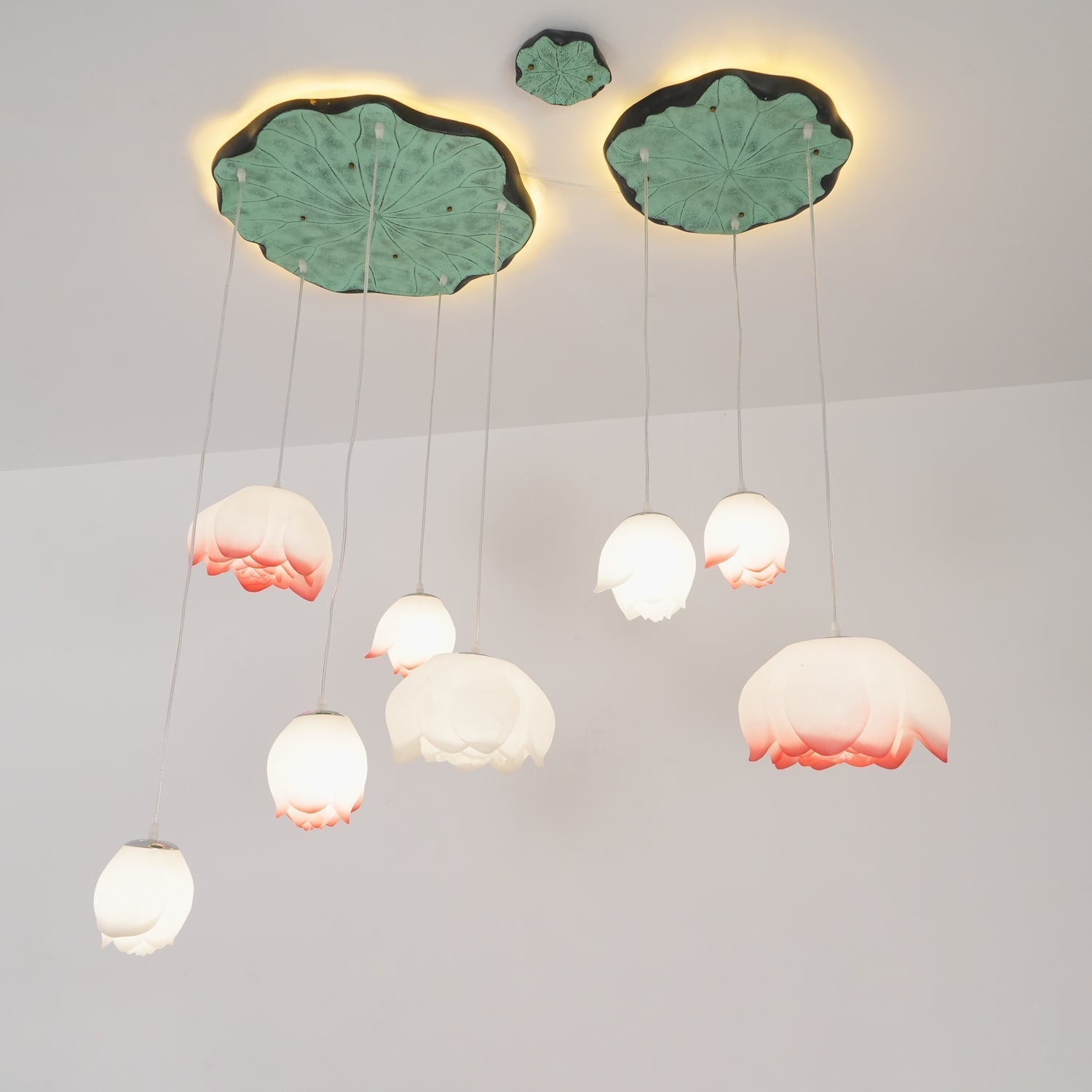 Elegant Pink and White Lotus Crown Floral Chandelier for Modern Living Spaces and Bedrooms