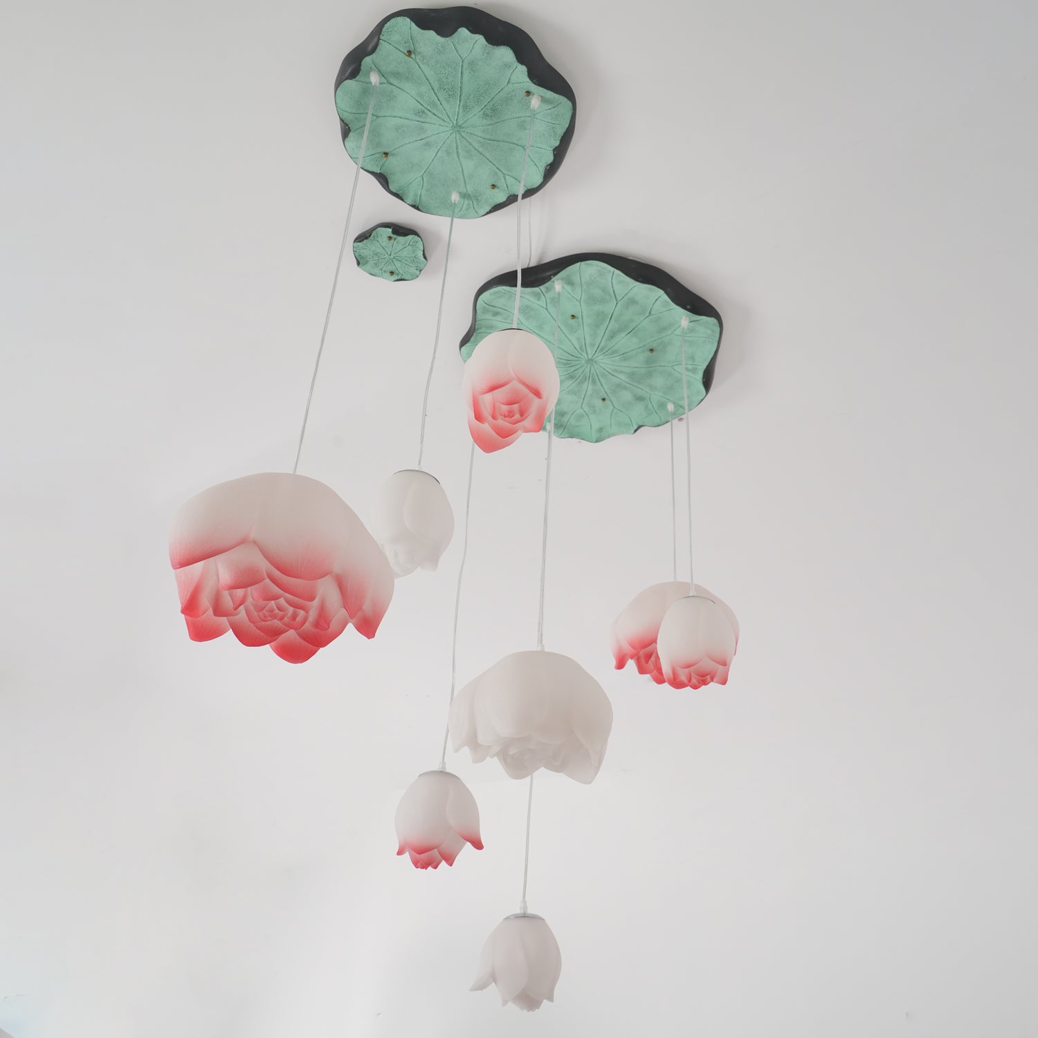 Elegant Pink and White Lotus Crown Floral Chandelier for Modern Living Spaces and Bedrooms