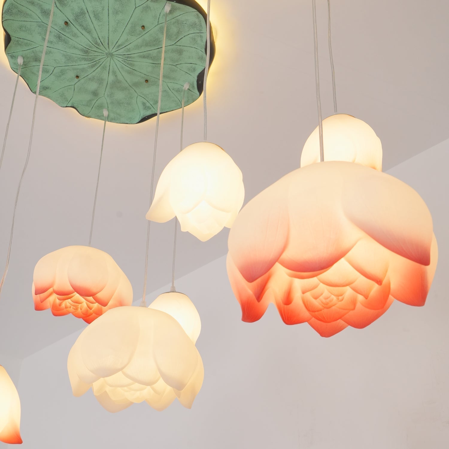 Elegant Pink and White Lotus Crown Floral Chandelier for Modern Living Spaces and Bedrooms