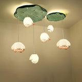 Elegant Pink and White Lotus Crown Floral Chandelier for Modern Living Spaces and Bedrooms