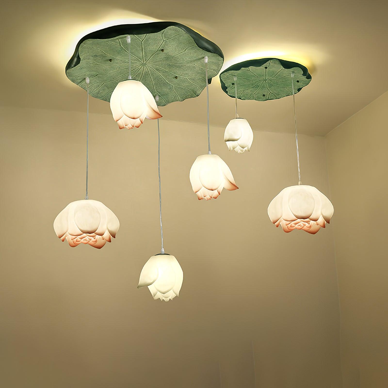 Elegant Pink and White Lotus Crown Floral Chandelier for Modern Living Spaces and Bedrooms