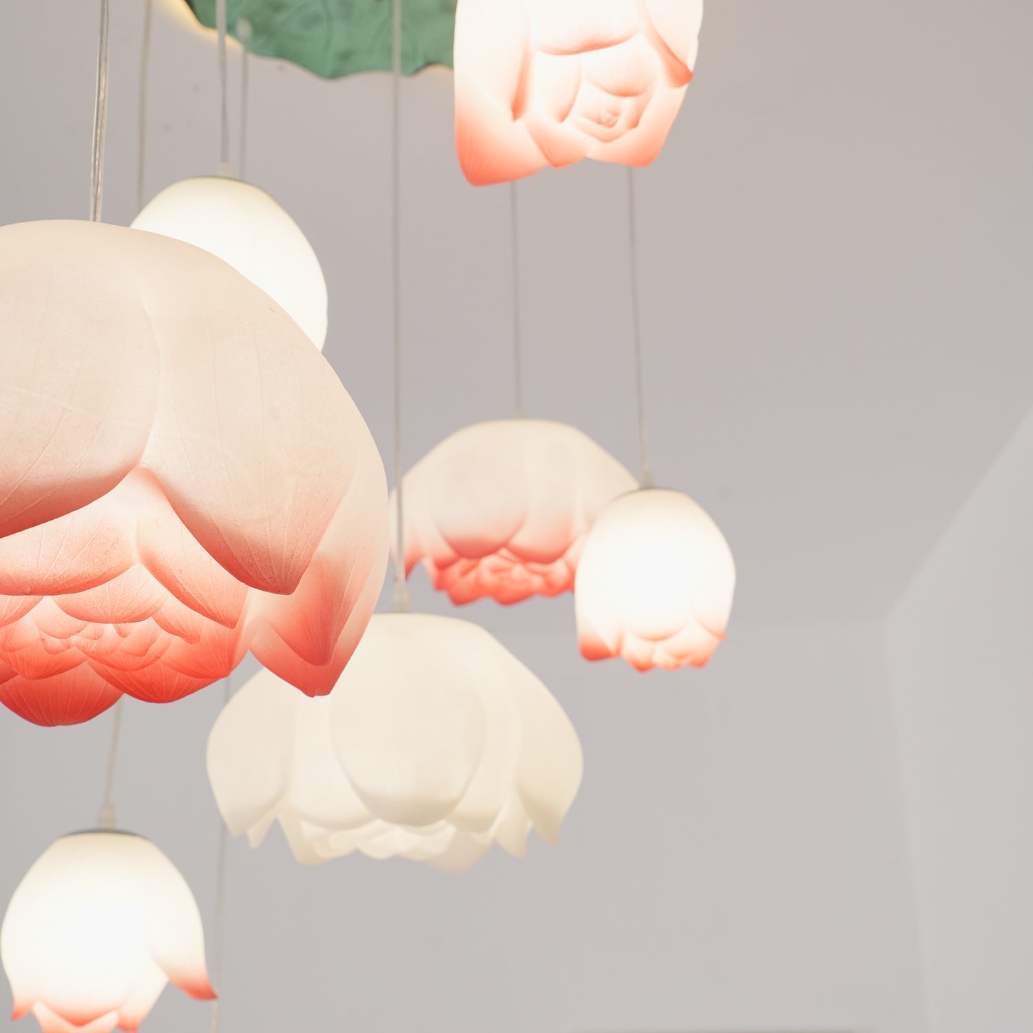 Elegant Pink and White Lotus Crown Floral Chandelier for Modern Living Spaces and Bedrooms