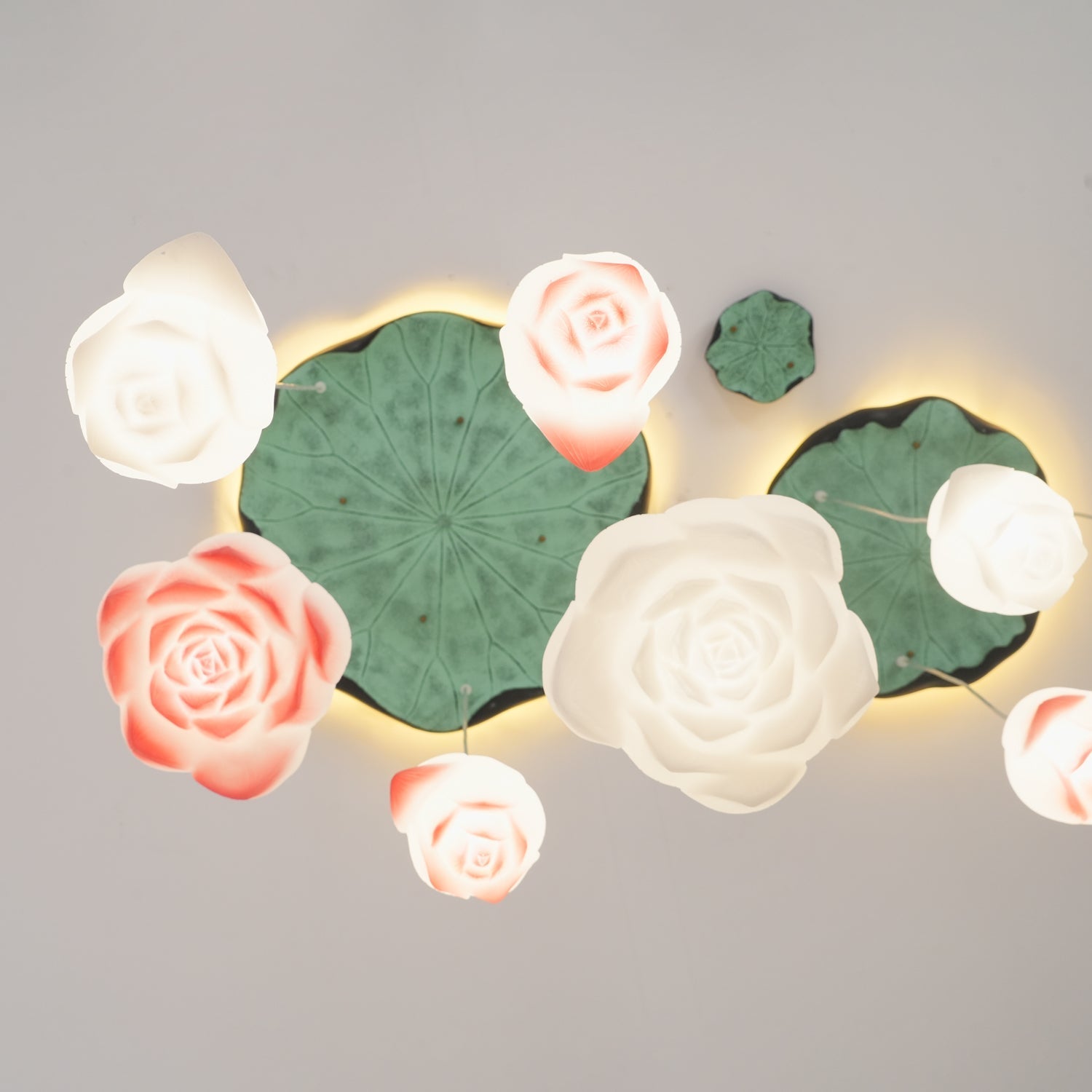 Elegant Pink and White Lotus Crown Floral Chandelier for Modern Living Spaces and Bedrooms