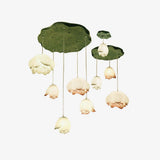 Elegant Pink and White Lotus Crown Floral Chandelier for Modern Living Spaces and Bedrooms
