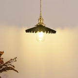 Elegant Pleated Ceramic LED Pendant Lighting Vintage Brass Hanging Light for Dining Table and Bedroom