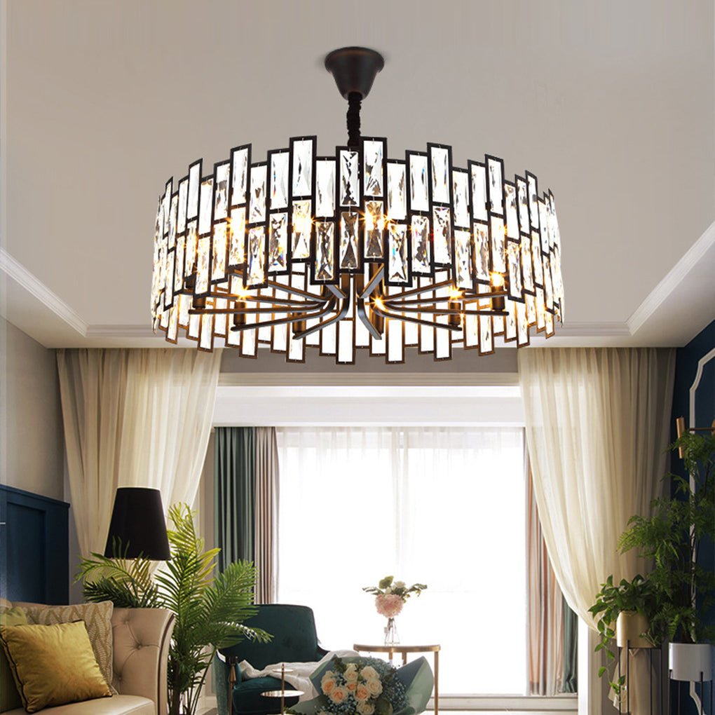Elegant Postmodern Crystal Chandelier with Three Color LED for Living Room and Dining Space