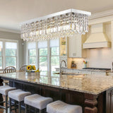 Elegant Rectangular K9 Crystal Raindrop Chandelier Chrome Pendant Light for Dining Areas