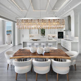 Elegant Rectangular K9 Crystal Raindrop Chandelier Chrome Pendant Light for Dining Areas