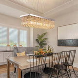 Elegant Rectangular K9 Crystal Raindrop Chandelier Chrome Pendant Light for Dining Areas