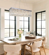 Elegant Rectangular K9 Crystal Raindrop Chandelier Chrome Pendant Light for Dining Areas