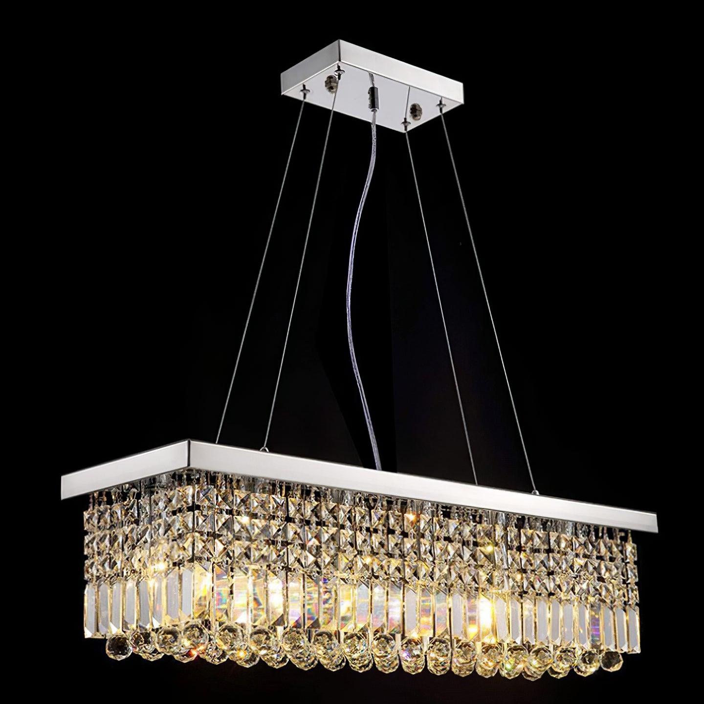 Elegant Rectangular K9 Crystal Raindrop Chandelier Chrome Pendant Light for Dining Areas