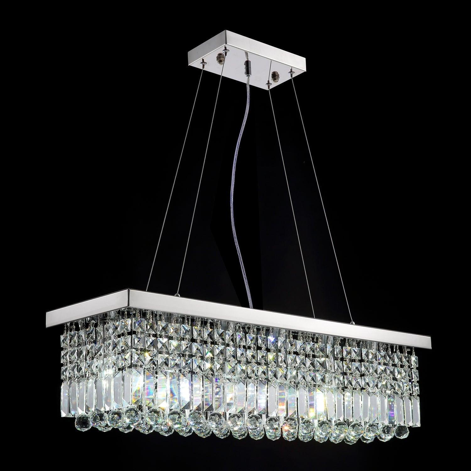 Elegant Rectangular K9 Crystal Raindrop Chandelier Chrome Pendant Light for Dining Areas