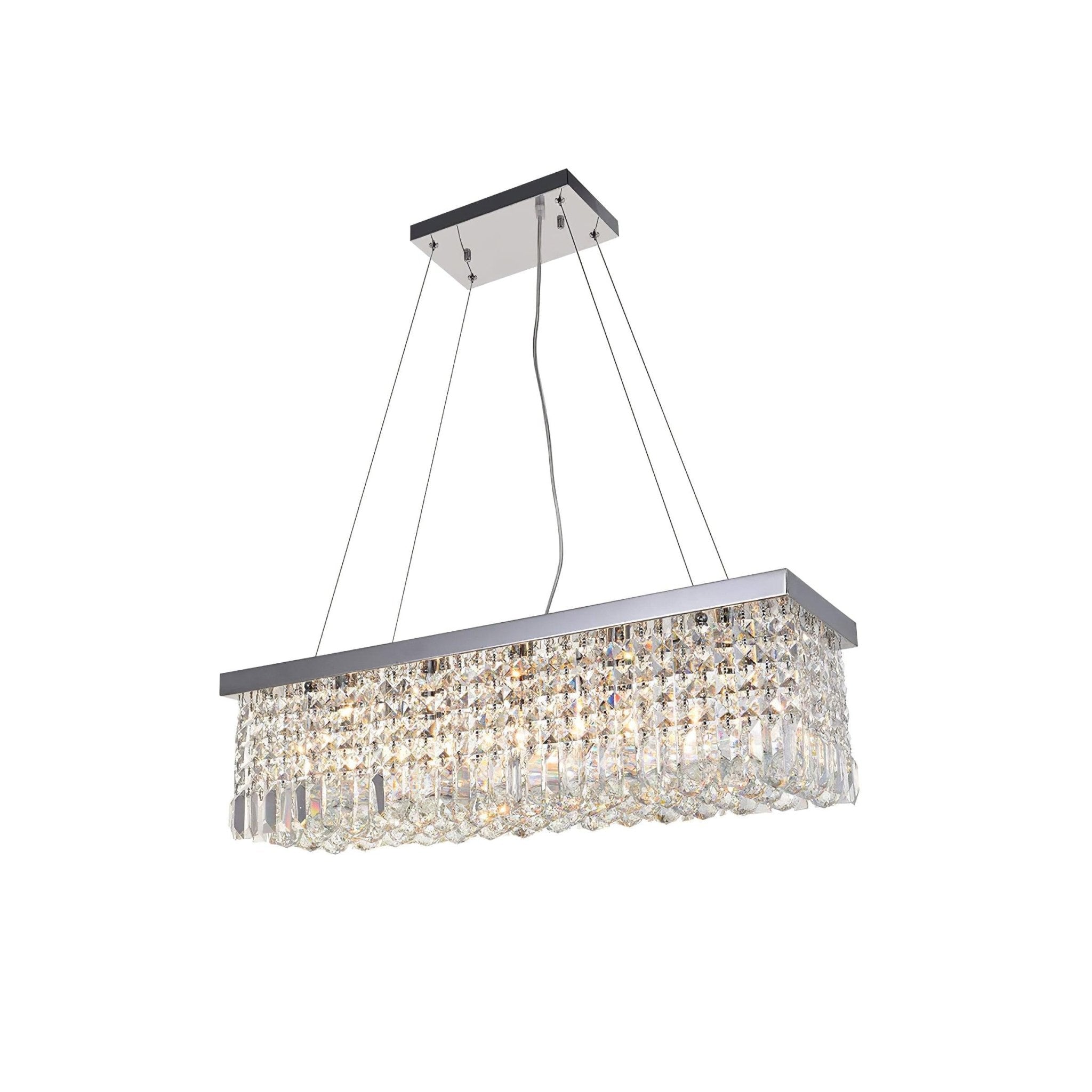 Elegant Rectangular K9 Crystal Raindrop Chandelier Chrome Pendant Light for Dining Areas