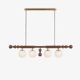Elegant Roman Column Crown Chandelier in Walnut Wood and White Glass for Dining Room