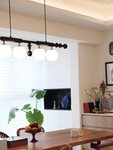 Elegant Roman Column Crown Chandelier in Walnut Wood and White Glass for Dining Room