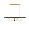 Elegant Roman Column Crown Chandelier in Walnut Wood and White Glass for Dining Room