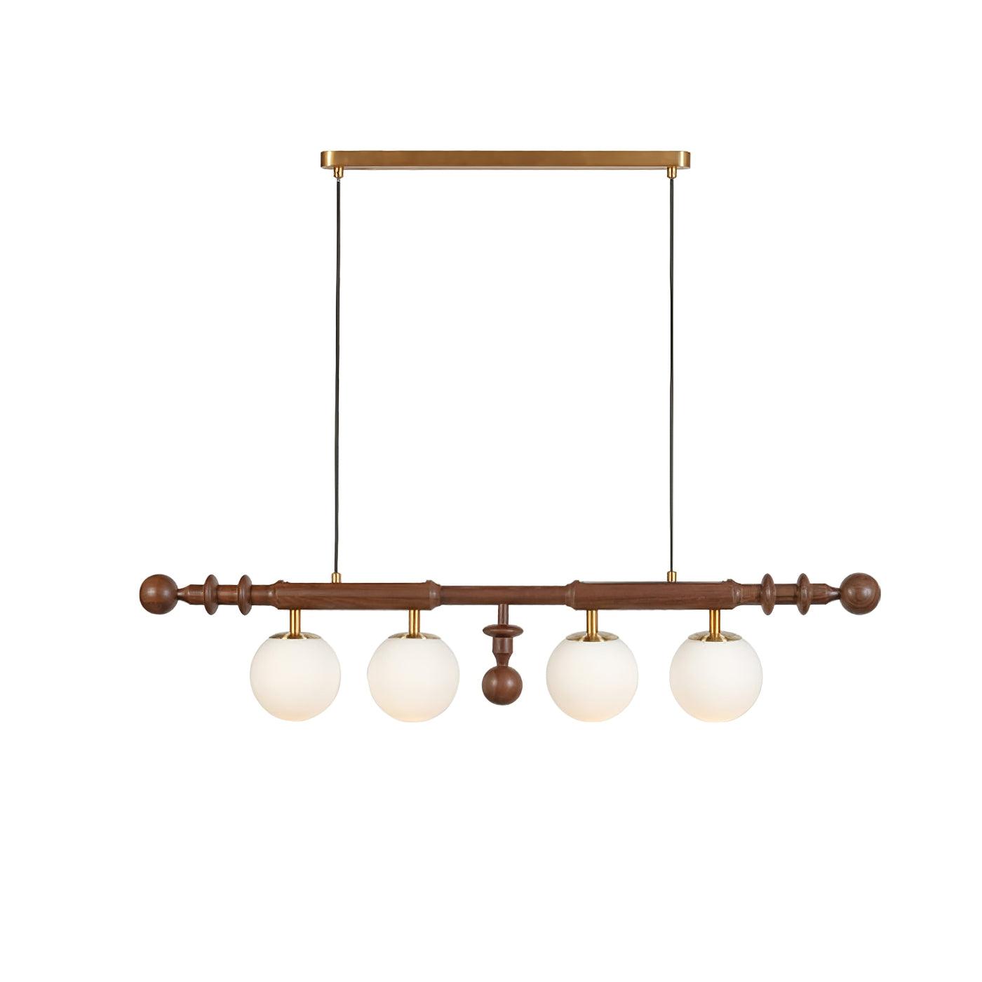 Elegant Roman Column Crown Chandelier in Walnut Wood and White Glass for Dining Room