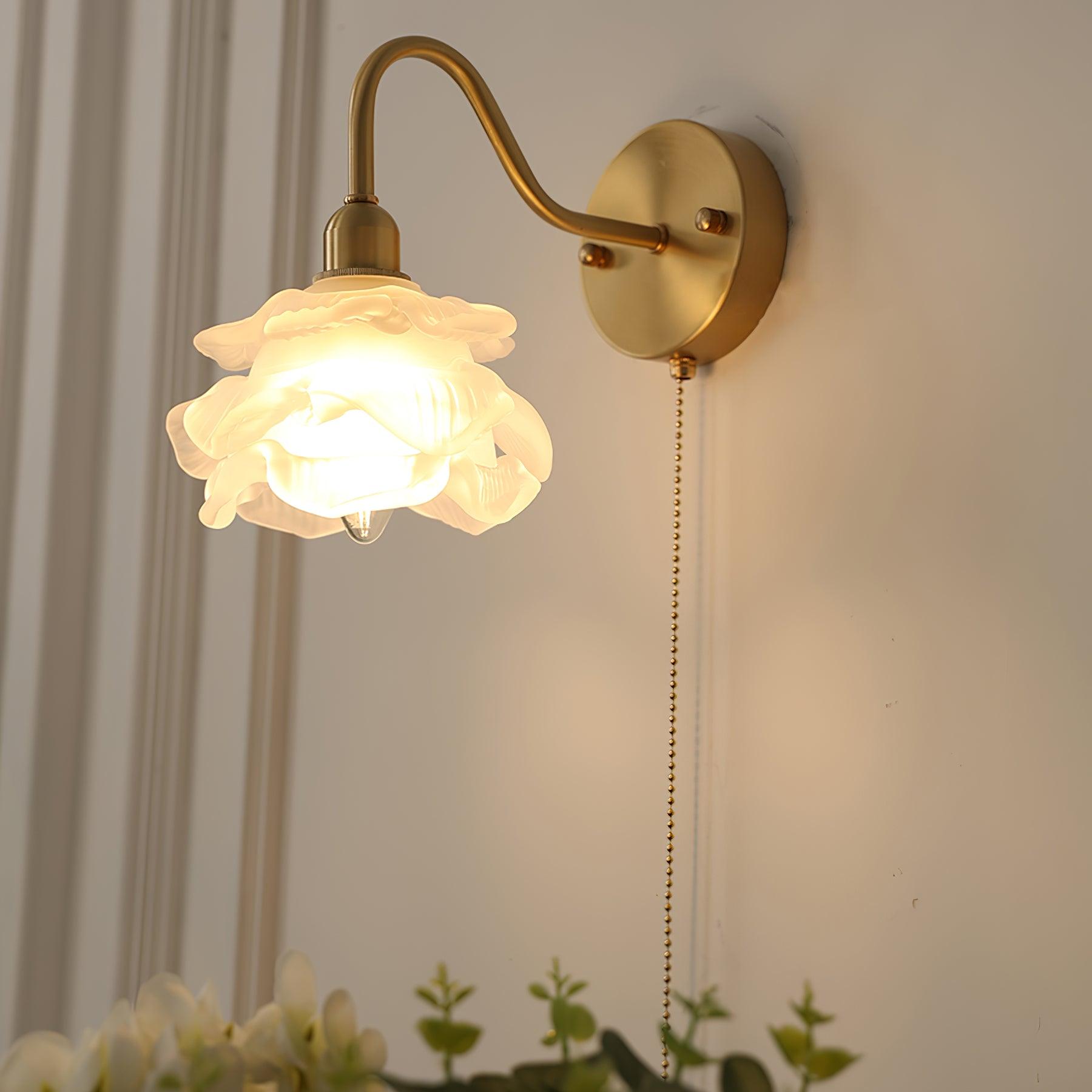 Elegant Rose Brass Wall Light Bracket Sconce with Frosted Glass Shade