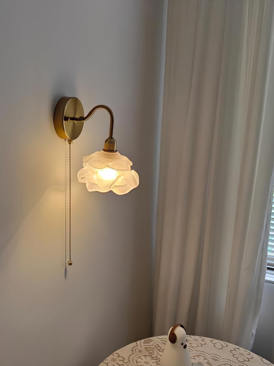 Elegant Rose Brass Wall Light Bracket Sconce with Frosted Glass Shade