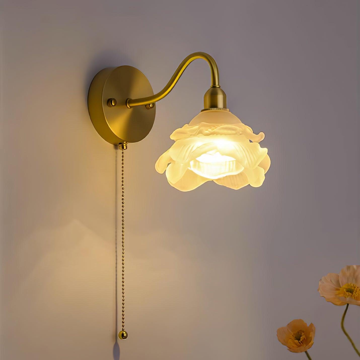 Elegant Rose Brass Wall Light Bracket Sconce with Frosted Glass Shade