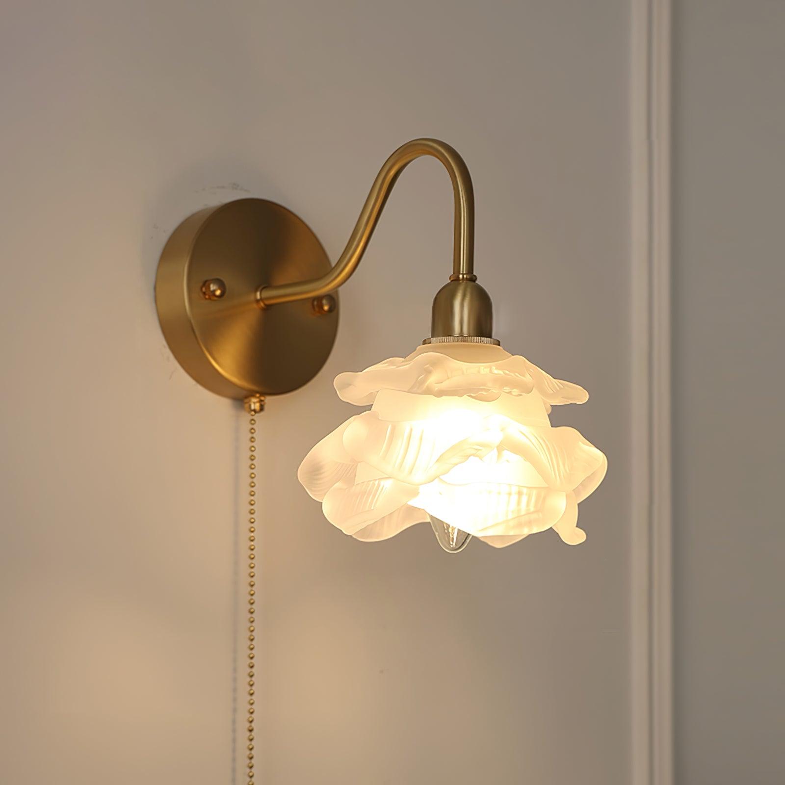 Elegant Rose Brass Wall Light Bracket Sconce with Frosted Glass Shade