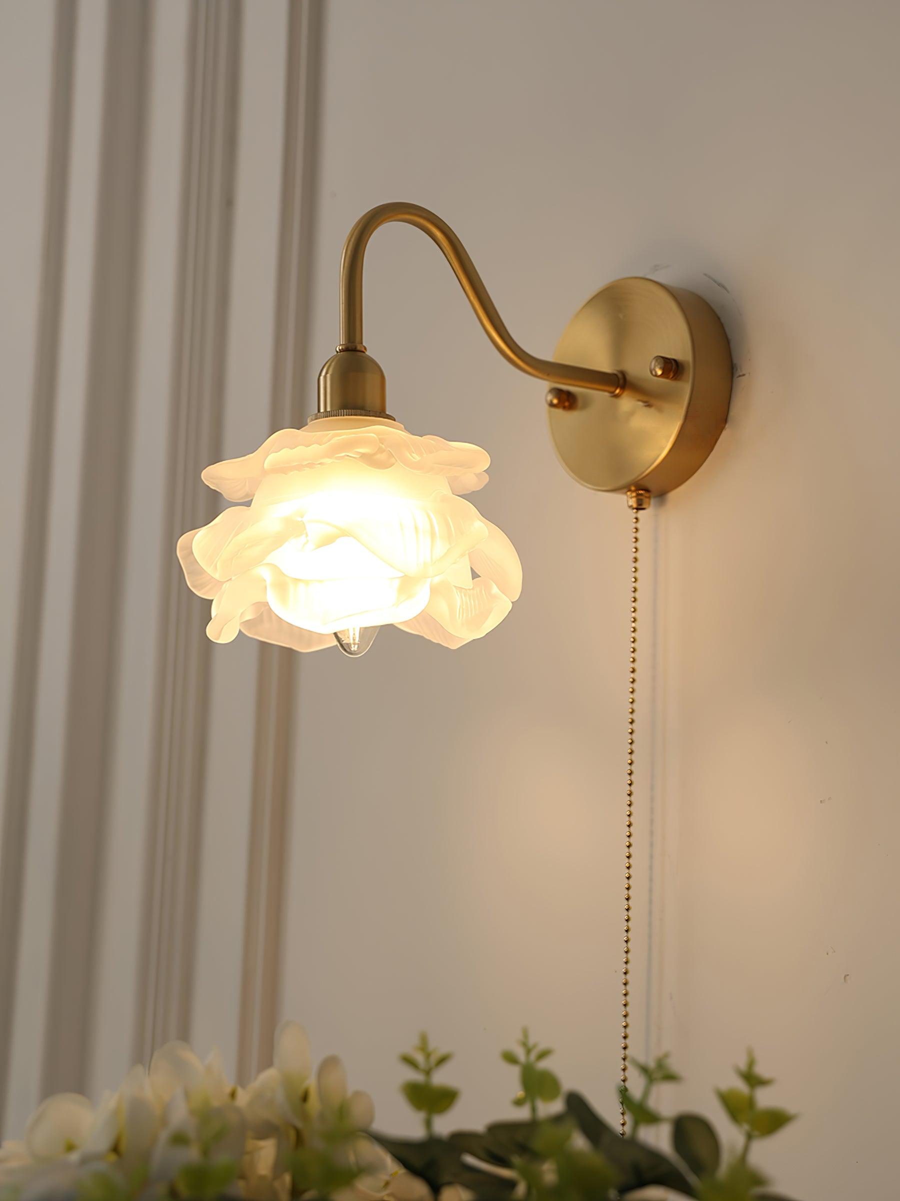 Elegant Rose Brass Wall Light Bracket Sconce with Frosted Glass Shade