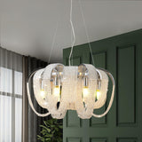 Elegant Rose Gold Mesh Crystal Chandelier Round Cascading Tiered Pendant Lighting