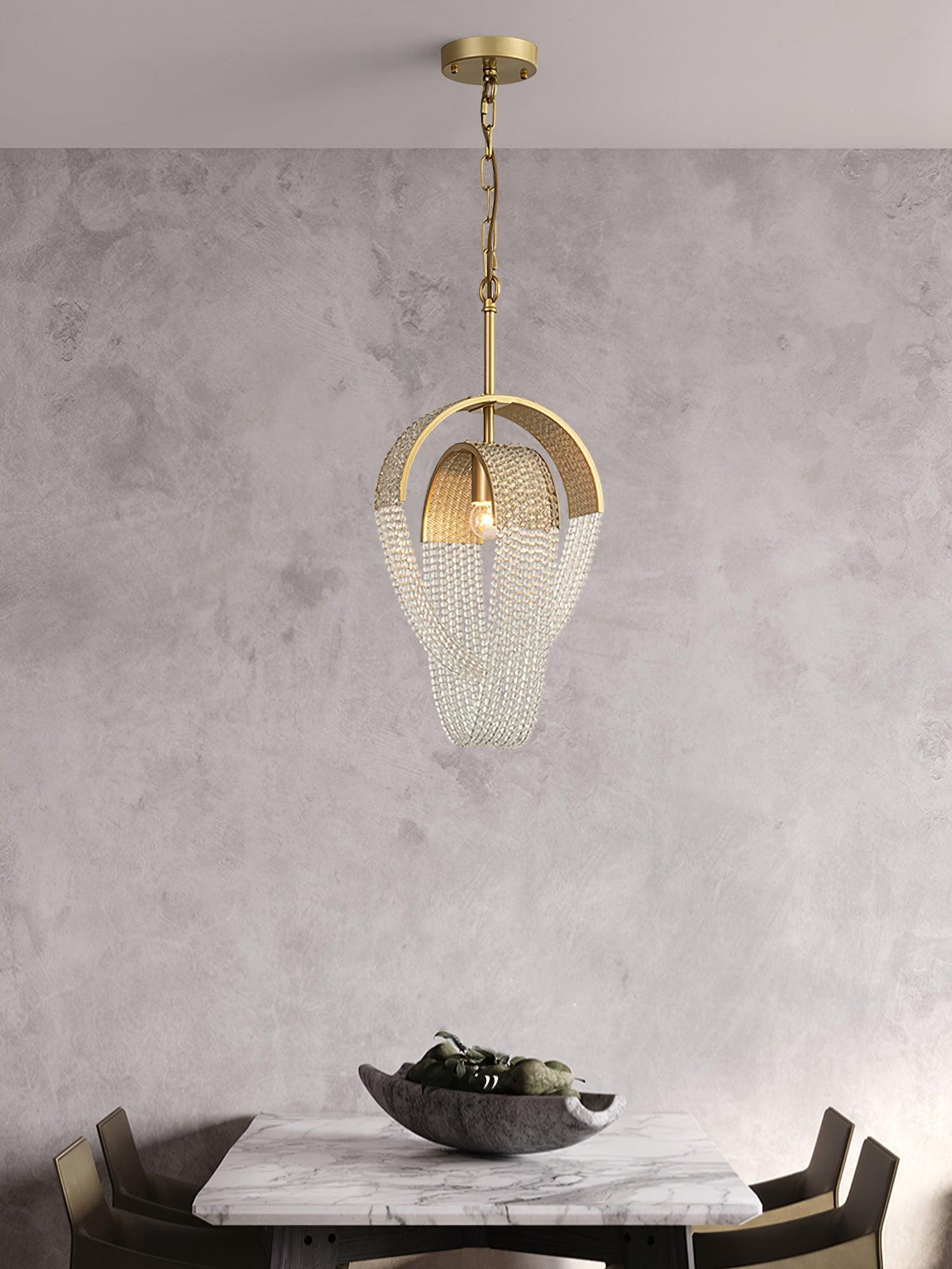 Elegant Rose Gold Mesh Crystal Chandelier Round Cascading Tiered Pendant Lighting