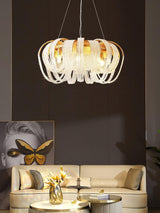 Elegant Rose Gold Mesh Crystal Chandelier Round Cascading Tiered Pendant Lighting