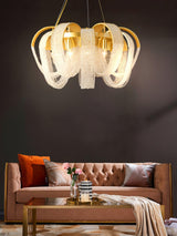 Elegant Rose Gold Mesh Crystal Chandelier Round Cascading Tiered Pendant Lighting