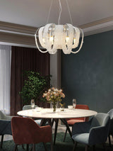 Elegant Rose Gold Mesh Crystal Chandelier Round Cascading Tiered Pendant Lighting