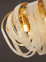 Elegant Rose Gold Mesh Crystal Chandelier Round Cascading Tiered Pendant Lighting