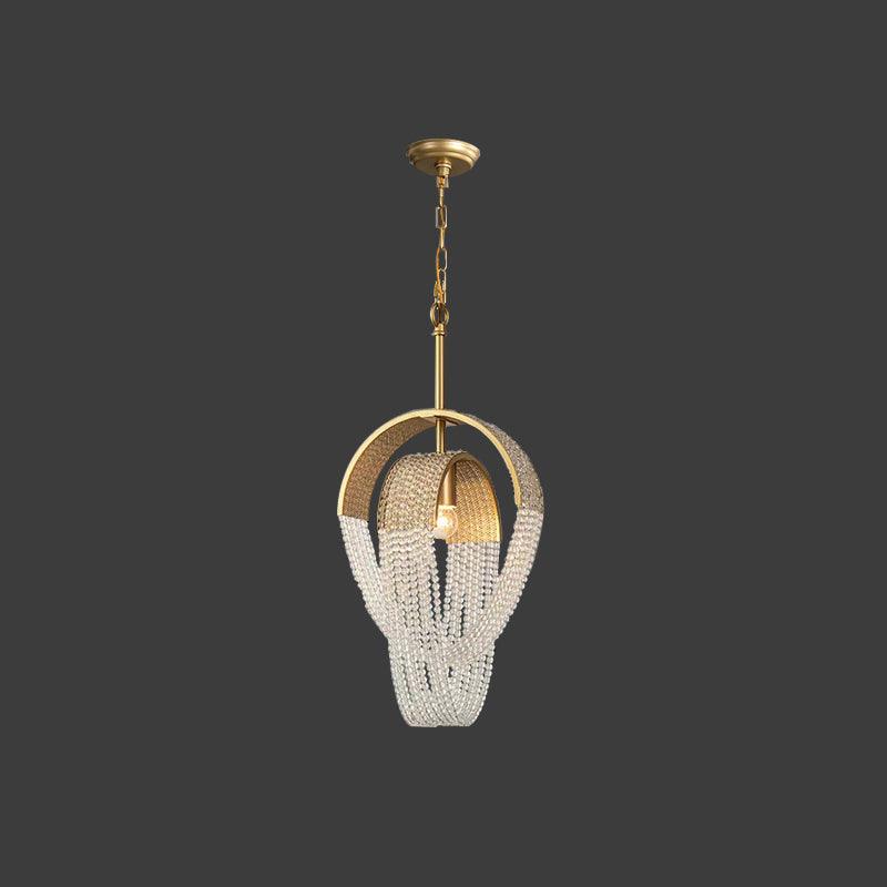 Elegant Rose Gold Mesh Crystal Chandelier Round Cascading Tiered Pendant Lighting
