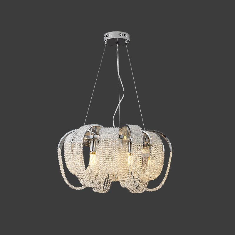 Elegant Rose Gold Mesh Crystal Chandelier Round Cascading Tiered Pendant Lighting