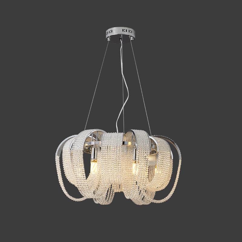 Elegant Rose Gold Mesh Crystal Chandelier Round Cascading Tiered Pendant Lighting