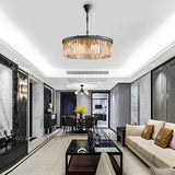 Elegant Round Metal Crystal Strip Pendant Light American Style Hanging Chandelier