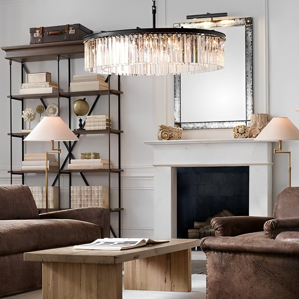 Elegant Round Metal Crystal Strip Pendant Light American Style Hanging Chandelier