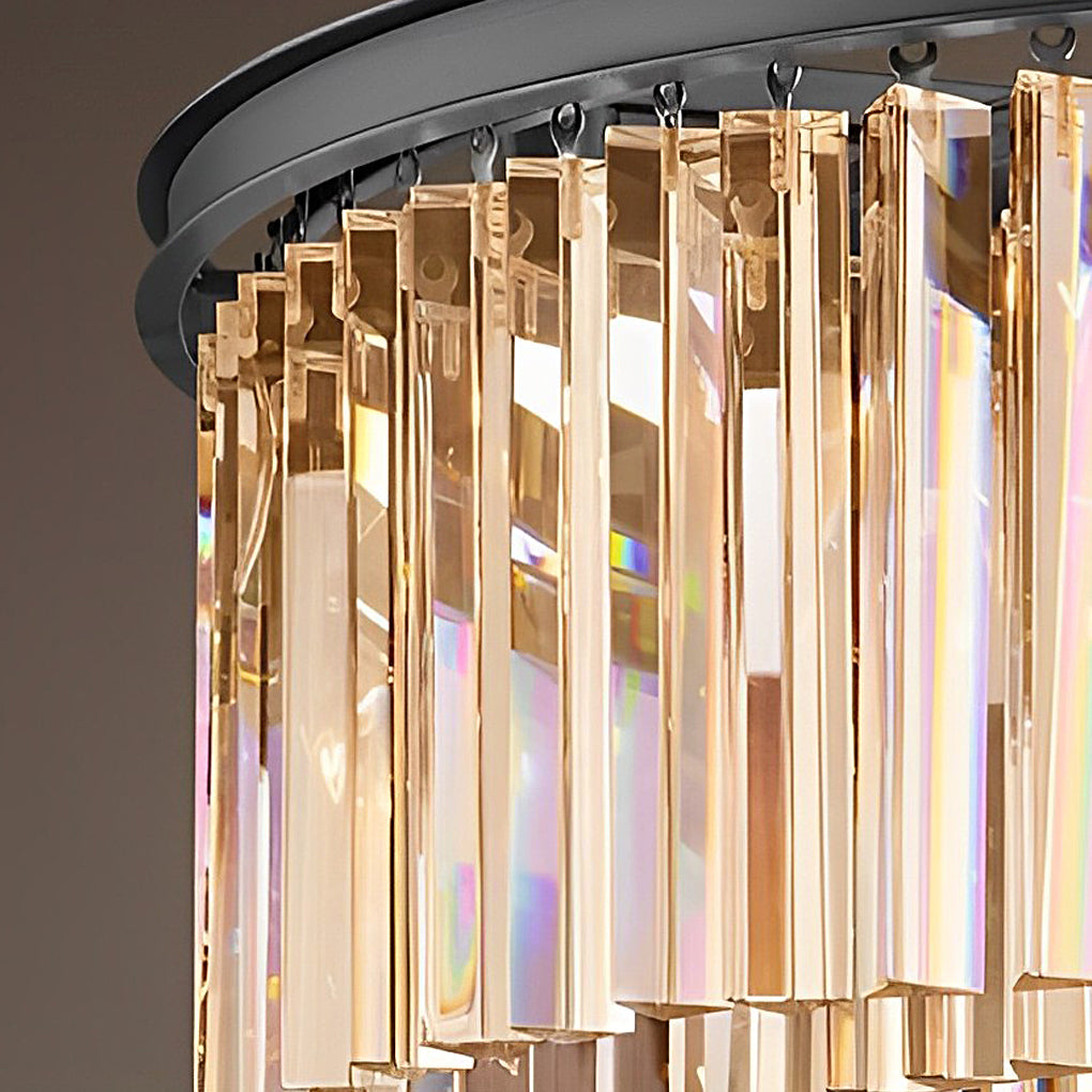 Elegant Round Metal Crystal Strip Pendant Light American Style Hanging Chandelier