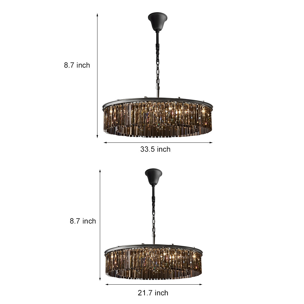 Elegant Round Metal Crystal Strip Pendant Light American Style Hanging Chandelier