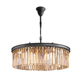 Elegant Round Metal Crystal Strip Pendant Light American Style Hanging Chandelier