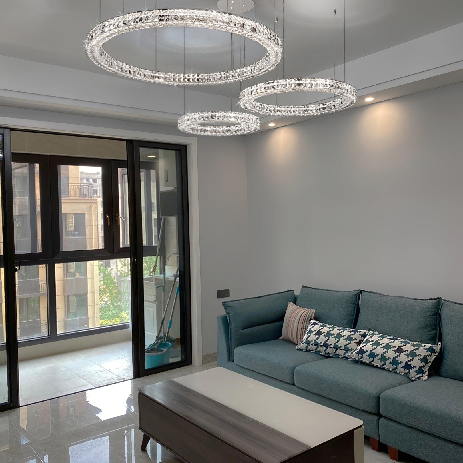 Elegant Spiridon Crystal Ring Chandelier Modern LED Ceiling Pendant Light for Luxury Interiors
